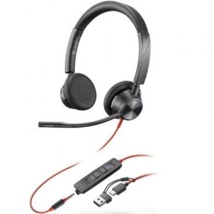 Auriculares Poly Blackwire 3225 para Microsoft Teams + 3.5 mm + Adaptador USB-C/A/ con Micrófono/ Jack 3.5 - USB Tipo-C/ Negros