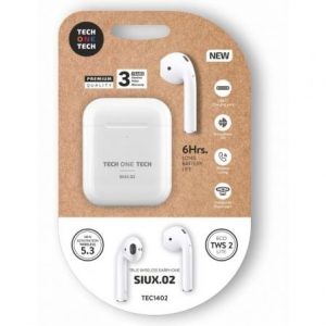 Auriculares Bluetooth Tech One Tech SIUX.02 TEC1402/ con estuche de carga/ Autonomía 6h/ Blancos