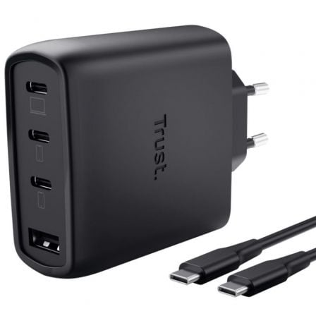 Cargador de Pared GaN Trust Maxo 65W 26067/ 3xUSB Tipo-C/ 1xUSB/ Incluye Cable USB Tipo-C/ 65W
