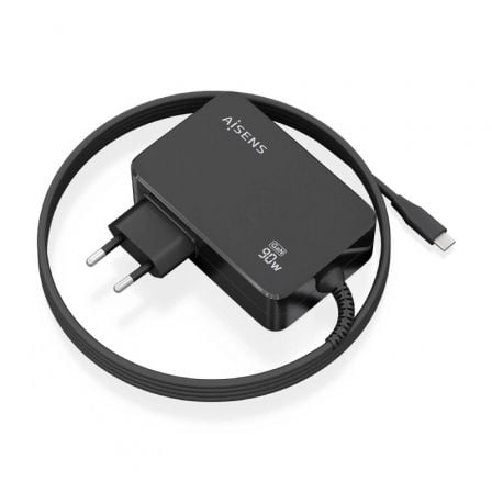 art_ais-carga-asch-1pd90wl034-bk_1 Cargador de Portátil GaN Aisens ASCH-1PD90WL034-BK/ 1xUSB Tipo-C + Cable 1.8m/ 90W/ Automático/ Voltaje 5-20V