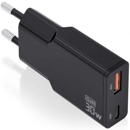art_ais-carga-asch-30w2p047-bk_1 Cargador de Pared GaN Aisens ASCH-30W2P047-BK/ 1xUSB Tipo-C/ 1xUSB/ 30W/ Negro