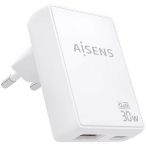 art_ais-carga-asch-30w2p074-w_1 Cargador de Pared GaN Aisens ASCH-30W2P074-W/ 1xUSB Tipo-C/ 1xUSB/ 30W/ Blanco