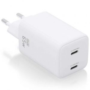 Cargador de Pared GaN Aisens ASCH-65W2P039-W/ 2xUSB Tipo-C/ 65W