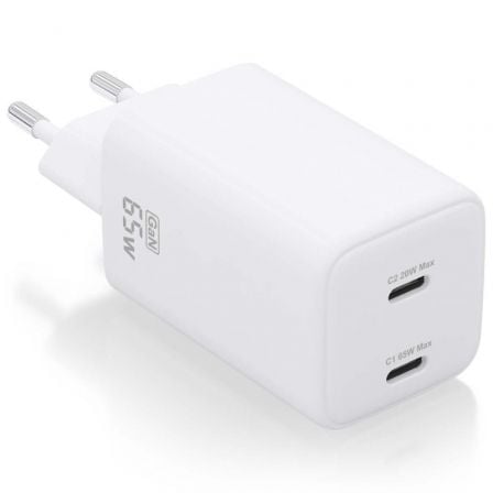 Cargador de Pared GaN Aisens ASCH-65W2P039-W/ 2xUSB Tipo-C/ 65W