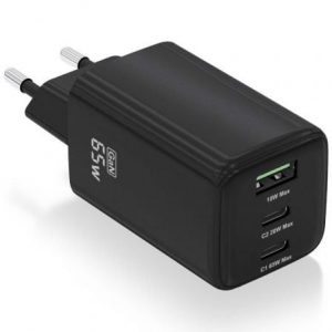 Cargador de Pared GaN Aisens ASCH-65W3P042-BK/ 2xUSB Tipo-C/ 1xUSB/ 65W