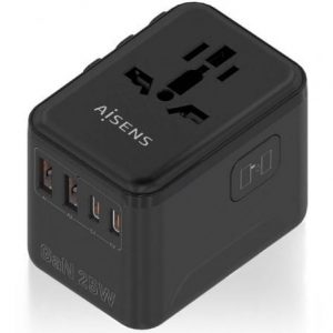 art_ais-carga-asps-2a2c08-bk_1 Cargador de Pared Universal GaN para Viaje Aisens ASPS-2A2C08-BK/ Toma de Corriente Universal/ 2xUSB Tipo-C/ 2xUSB/ 25W