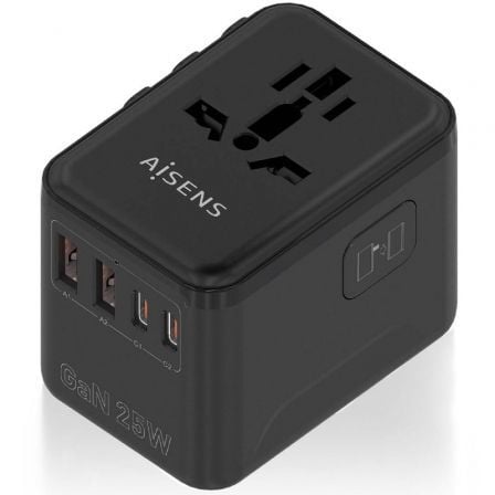 art_ais-carga-asps-2a2c08-bk_1 Cargador de Pared Universal GaN para Viaje Aisens ASPS-2A2C08-BK/ Toma de Corriente Universal/ 2xUSB Tipo-C/ 2xUSB/ 25W
