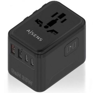 art_ais-carga-asps-2a3c09-bk_1 Cargador de Pared Universal GaN para Viaje Aisens ASPS-2A3C09-BK/ Toma de Corriente Universal/ 3xUSB Tipo-C/ 2xUSB/ 35W