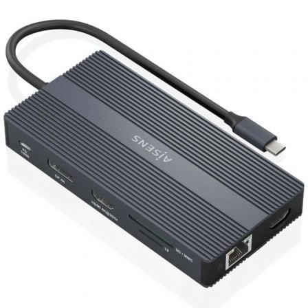 art_ais-hub-asuc-12p017-gr_1 Docking USB Tipo-C Aisens ASUC-12P017-GR/ 2xHDMI 4K/ 4xUSB/ 1xUSB Tipo-C/ 1xRJ45/ 1xDisplayPort/ 1xLector Tarjetas/ 1xUSB Tipo-C PD/ Gris