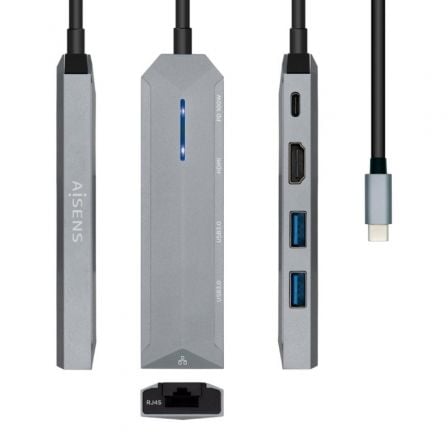 art_ais-hub-asuc-5p003-gr_1 Docking USB Tipo-C Aisens ASUC-5P003-GR/ 1xHDMI 4K/ 2xUSB/ 1xRJ45/ 1xUSB Tipo-C PD/ Gris