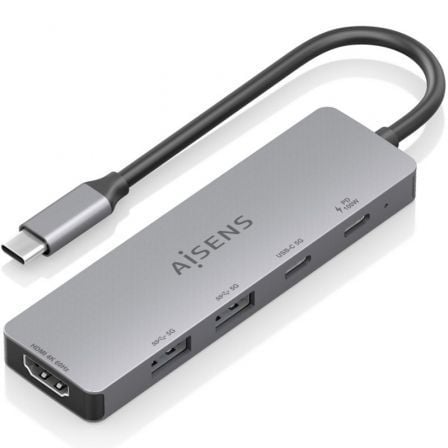art_ais-hub-asuc-5p028-gr_1 Docking USB Tipo-C Aisens ASUC-5P028-GR/ 1xHDMI 4K/ 2xUSB/ 2xUSB Tipo-C/ 1xUSB Tipo-C PD/ Gris