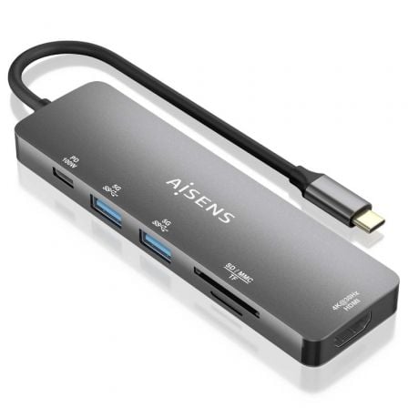 art_ais-hub-asuc-6p016-gr_1 Docking USB Tipo-C Aisens ASUC-6P016-GR/ 1xHDMI 4K/ 2xUSB/ 1xLector Tarjetas/ 1xUSB Tipo-C PD/ Gris