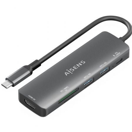 art_ais-hub-asuc-6p023-gr_1 Docking USB Tipo-C Aisens ASUC-6P023-GR/ 1xHDMI 4K/ 2xUSB/ 1xUSB Tipo-C PD/ 1xLector Tarjetas/ Gris
