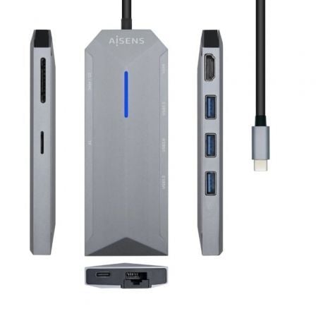 art_ais-hub-asuc-8p004-gr_1 Docking USB Tipo-C Aisens ASUC-8P004-GR/ 1xHDMI 4K/ 3xUSB/ 1xRJ45/ 1xLector Tarjetas / 1xUSB Tipo-C PD/ Gris