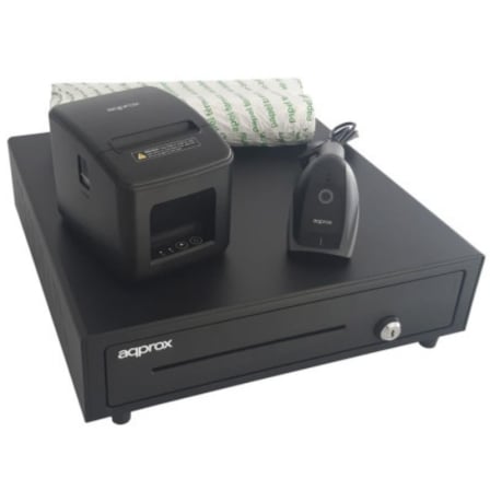 art_app-cajon-pack-4180lan-2d_1 Pack Approx appPOSPACK4180LAN-2D Cajón Portamonedas/ Impresora Térmica/ Lector de Códigos y Rollos Térmicos