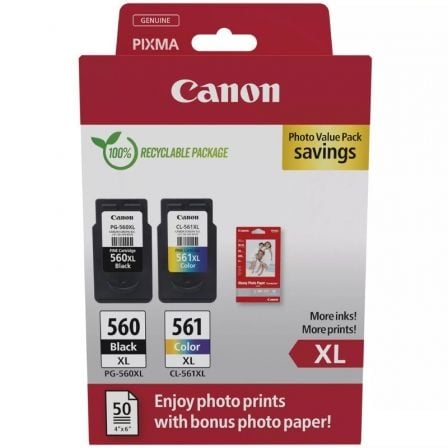 art_can-multipack-3712c008_1 Cartucho de Tinta Original Canon PG-560XL + CL-561XL Multipack Alta Capacidad/ Negro/ Tricolor + Papel Fotográfico