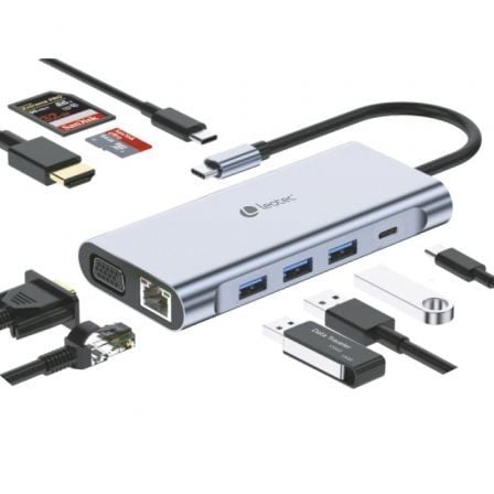art_leo-dock-leds01_1 Docking USB Tipo-C Leotec LEDS01/ 3xUSB/ 2xUSB Tipo-C/ 1xUSB Tipo-C PD/ 1xHDMI 4K/ 1xVGA/ 1xRJ45/ 1xAudio/ 1xLector Tarjetas SD y MicroSD/ Gris