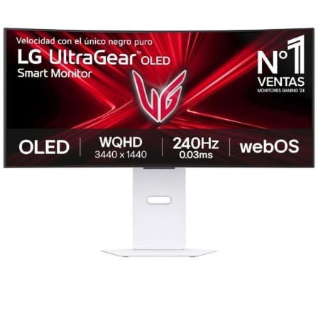 art_lg-m-34gx90sa-w_1 Smart Monitor Gaming Ultrapanorámico Curvo LG UltraGear 34GX90SA-W 34"/ WQHD/ Multimedia/ 0.03ms/ 240Hz/ OLED/ Regulable en altura/ Smart TV/ Blanco