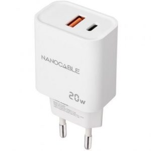 art_nan-carga-10-10-2007_1 Cargador de Pared Nanocable 10.10.2007/ 1xUSB/ 1xUSB Tipo-C/ 20W/ Blanco