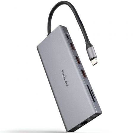 art_nan-hub-10-16-4612_1 Docking Tipo-C Nanocable 10.16.4612/ 3xUSB/ 1xUSB Tipo-C/ 2xHDMI 4K/ 1xDisplayPort/ 1xRJ45/ 1xLector tarjetas/ 1xJack 3.5/ 1xUSB Tipo-C PD/ Gris