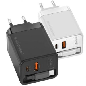 art_tac-carga-md-gan65r_1 Cargador de Pared GaN Mars Gaming MD-GAN65R/ 1xUSB Tipo-C/ 1xUSB/ 65W/ Negro