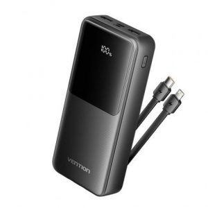 art_ven-bat-fhpb0_1 Powerbank 20000mAh Vention FHPB0/ 22.5W/ Negra/ Incluye Cable USB Tipo-C y Lightning