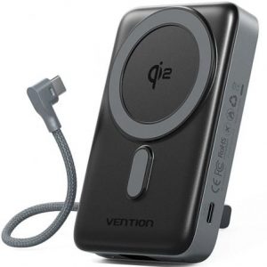 art_ven-bat-fkhh0_1 Powerbank 10000mAh Vention FKHH0/ 35W/ Wireless/ Gris/ Incluye Cable USB Tipo-C