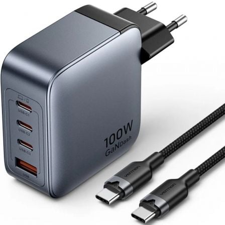 art_ven-carga-tz-feth0-eu_1 Cargador de Pared GaN Vention TZ-FETH0-EU/ 3xUSB Tipo-C/ 1xUSB/ 100W