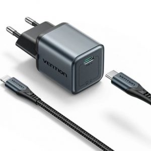 art_ven-carga-tz-fevh0-eu_1 Cargador de Pared GaN Vention TZ-FEVH0-EU/ 1xUSB Tipo-C + Cable Lightning/ 20W