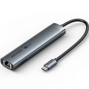 art_ven-dock-tgnhb_1 Docking USB Tipo-C Vention TGNHB/ 1xUSB 3.2 Tipo-C/ 2xUSB/ 1xHDMI 4K/ 1xRJ45/ 1xUSB Tipo-C PD/ Gris