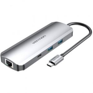 art_ven-dock-tomhb_1 Docking USB Tipo-C Vention TOMHB/ 1xHDMI 4K/ 2xUSB/ 1xUSB Tipo-C/ 1xUSB Tipo-C PD/ 1xRJ45/ 1xLector Tarjetas SD y MicroSD/ Jack 3.5/ Gris