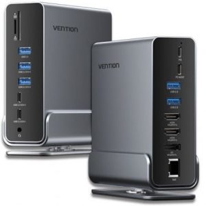 art_ven-dock-tpuh0_1 Docking USB Tipo-C Vention TPUH0/ 2xHDMI 4K/ 1xDisplayPort/ 3xUSB Tipo-C/ 5xUSB/ 1xRJ45/ 1xLector de Tarjetas/ 1xJack 3.5/ 1xUSB Tipo-C PD/ Gris