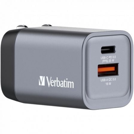 art_verb-carga-gnc-35_1 Cargador de Pared Universal GaN para Viaje Verbatim GNC-35/ 1xUSB Tipo-C/ 1xUSB/ 35W