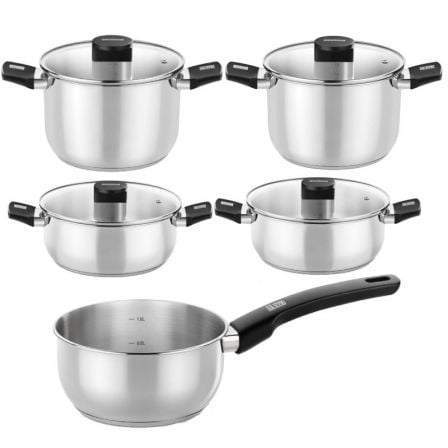 art_mon-bateria-m240002_1 Pack Batería de Cocina Elite Monix M240002/ Cazo Ø14cm/ Ollas Ø20 - 24cm/ Cacerolas Ø20 - 24cm/ Acero Inoxidable/ Apta para Inducción