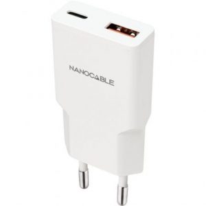 art_nan-carga-10-10-2025_1 Cargador de Pared Nanocable 10.10.2025/ 1xUSB Tipo-C/ 1xUSB/ 25W/ Blanco