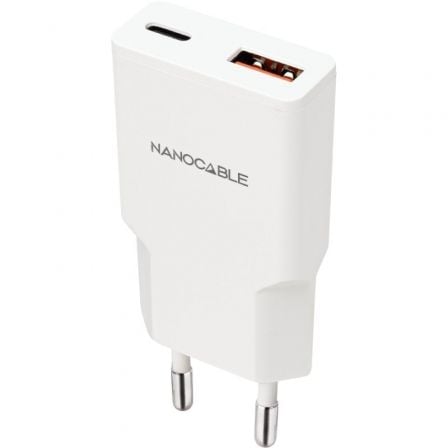 art_nan-carga-10-10-2025_1 Cargador de Pared Nanocable 10.10.2025/ 1xUSB Tipo-C/ 1xUSB/ 25W/ Blanco
