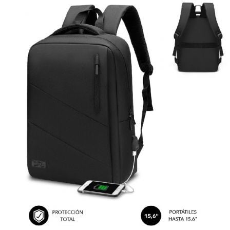 art_sub-mochi-bp-2bl2002_1 Mochila Subblim City Backpack para Portátiles hasta 15.6"/ Puerto USB/ Negra