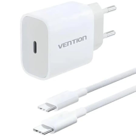 art_ven-carga-g16w0-eu_1 Cargador de Pared Vention G16W0-EU/ 1xUSB Tipo-C + Cable USB Tipo-C/ 20W