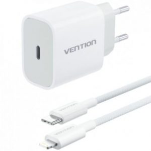 Cargador de Pared Vention G17W0-EU/ 1xUSB Tipo-C + Cable Lightning/ 20W