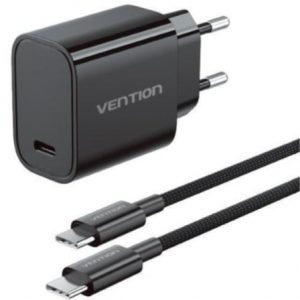 art_ven-carga-g18b0-eu_1 Cargador de Pared GaN Vention G18B0-EU/ 1xUSB Tipo-C + Cable USB Tipo-C/ 30W