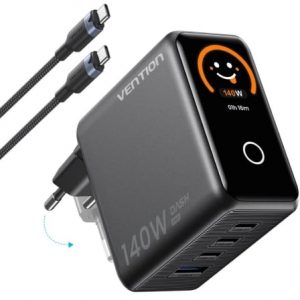 art_ven-carga-tz-fcoh0-eu_1 Cargador de Pared GaN Vention TZ-FCOH0-EU/ 3xUSB Tipo-C + Cable USB Tipo-C/ 1xUSB/ 140W