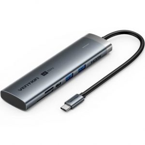 art_ven-dock-tpshb_1 Docking USB Tipo-C Vention TPSHB/ 1xHDMI 4K/ 2xUSB/ 2xUSB Tipo-C/ 1xRJ45/ 1xUSB Tipo-C PD/ 1xLector Tarjetas/ Gris