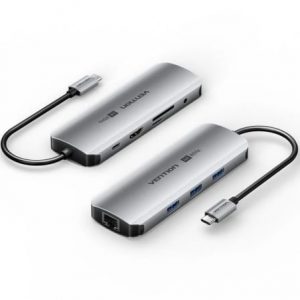 art_ven-dock-tqlhb_1 Docking USB Tipo-C Vention TQLHB/ 1xHDMI 4K/ 3xUSB/ 1xUSB Tipo-C PD/ 1xRJ45/ 1xJack 3.5mm/ 1xLector de Tarjetas/ Gris