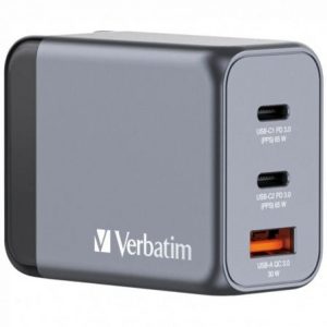 art_verb-carga-gnc-65_1 Cargador de Pared Universal GaN para Viaje Verbatim GNC-65/ 2xUSB Tipo-C/ 1xUSB/ 65W