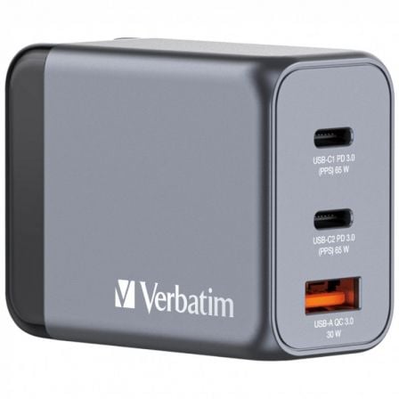 art_verb-carga-gnc-65_1 Cargador de Pared Universal GaN para Viaje Verbatim GNC-65/ 2xUSB Tipo-C/ 1xUSB/ 65W