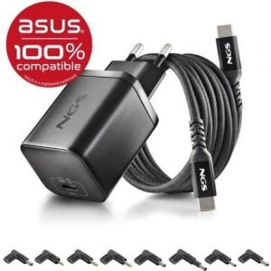 art_ngs-car-bud65w-as_1 Cargador de Portátil GaN NGS BUD65W-AS para Asus/ 1xUSB Tipo-C/ 65W/ Automático/ 8 Conectores/ Voltaje 5-20V