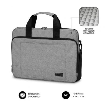 art_sub-mal-lb-4aplb01_1 Maletín Subblim Air Padding Laptop Bag para Portátiles hasta 14"/ Cinta para Trolley/ Gris