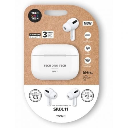 art_tot-aur-tec1411_1 Auriculares Bluetooth Tech One Tech SIUX.11 TEC1411/ con estuche de carga/ Autonomía 6h/ Blancos