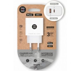 art_tot-car-tec2270_1 Cargador de Pared GaN Tech One Tech GaN TEC2270/ 1xUSB Tipo-C/ 1xUSB/ 65W/ Blanco