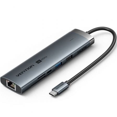 art_ven-hub-tguhb_1 Docking USB Tipo-C Vention TGUHB/ RJ45/ 2xUSB/ 1xUSB Tipo-C/ 1xHDMI/ 1xUSB Tipo-C PD/ 1xLector de Tarjetas/ Gris
